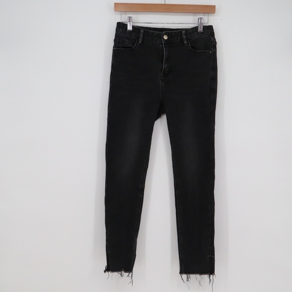 SanSay Womens Black Skinny Jeans Raw Hem Frayed High Rise Size L
